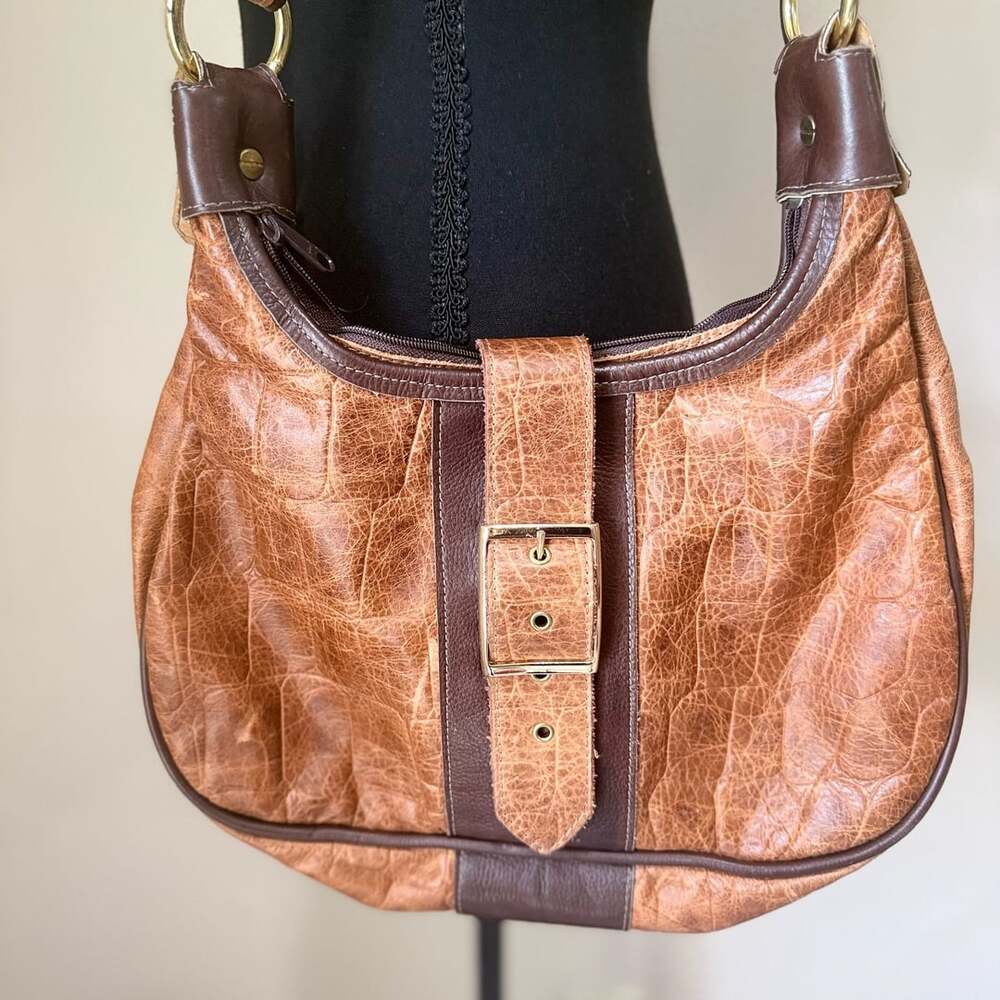 Y2K 2000s Boho Leather Hobo Satchel Purse - Distressed